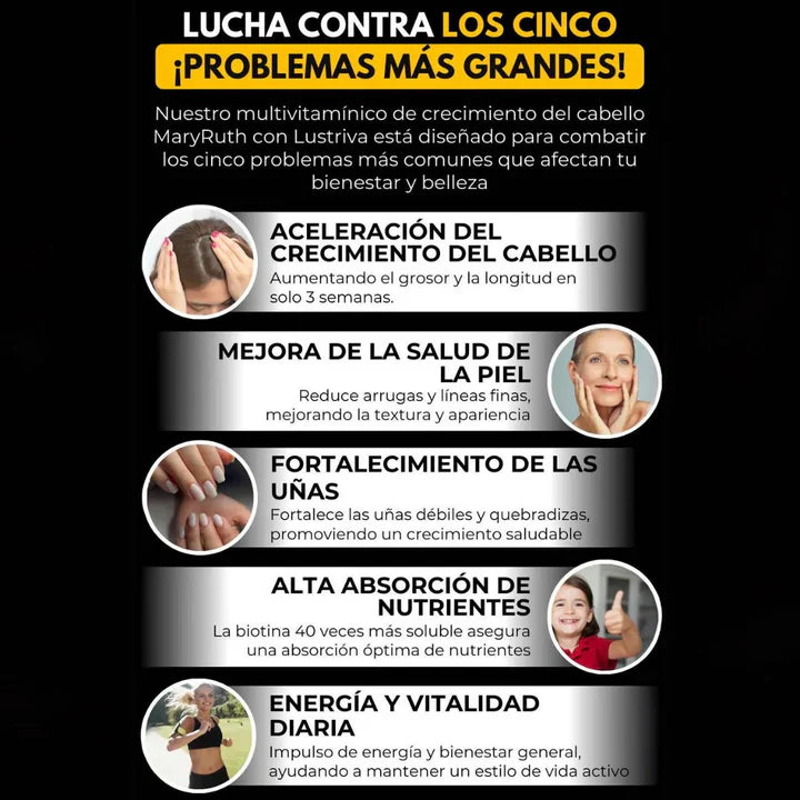 Multivitamina Para El Crecimiento Del Cabello con lustriva - MARYRUTH'S™ 💇‍♀️✨